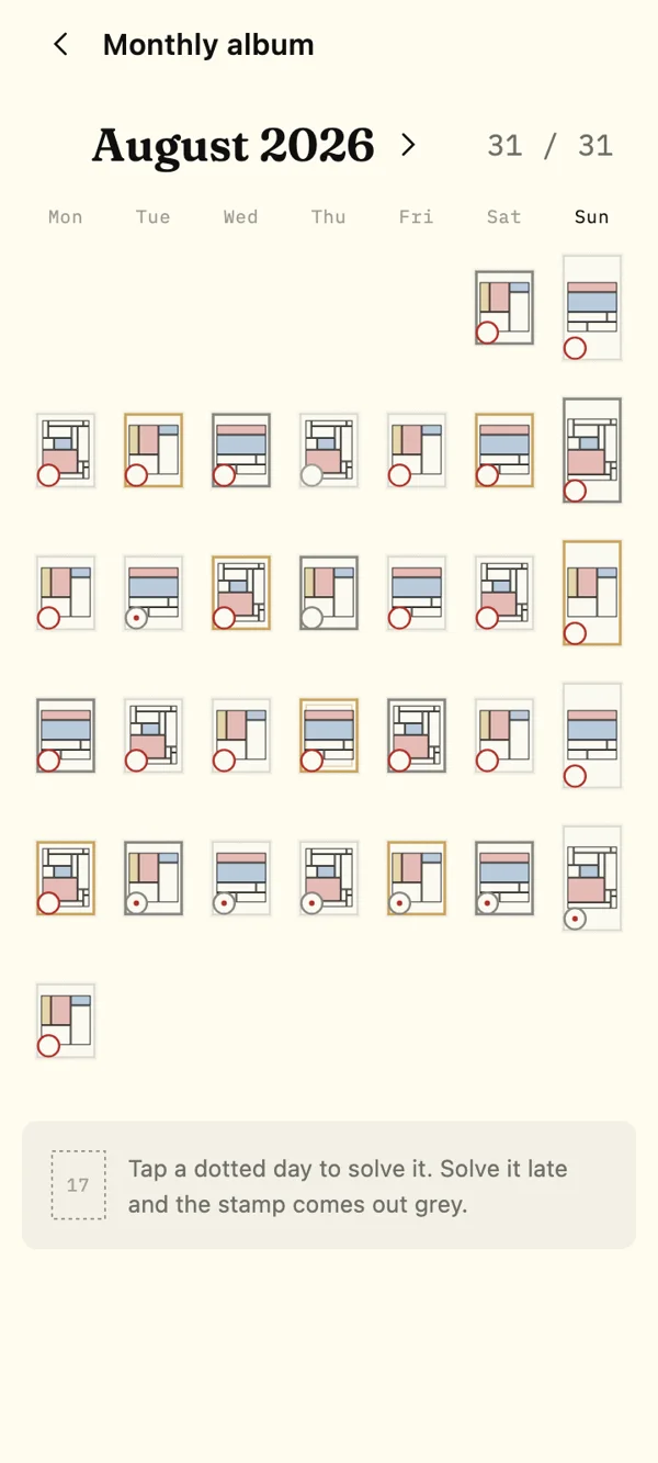 The calendar fills in