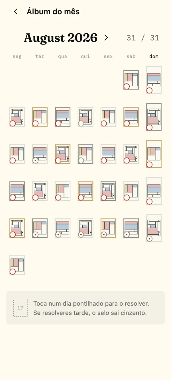 O calendário é preenchido