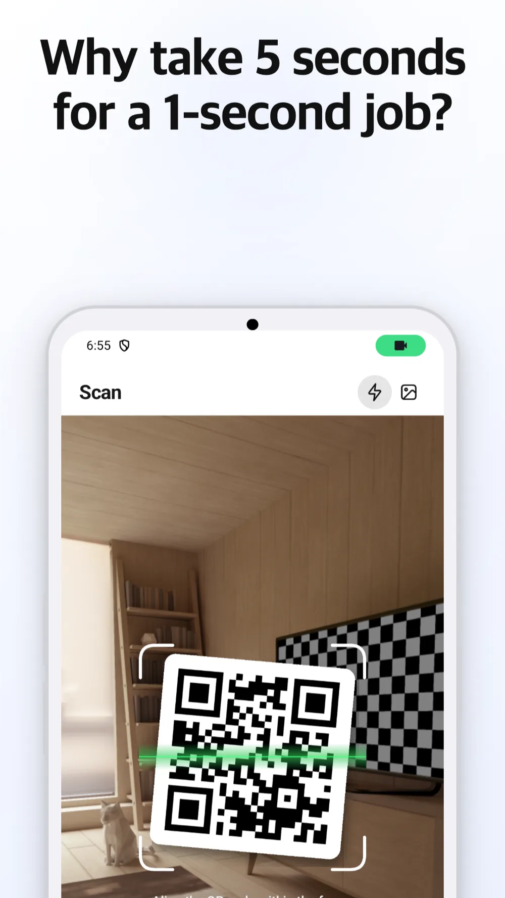QR Scanner scan screen — real-time ultra-fast scanning