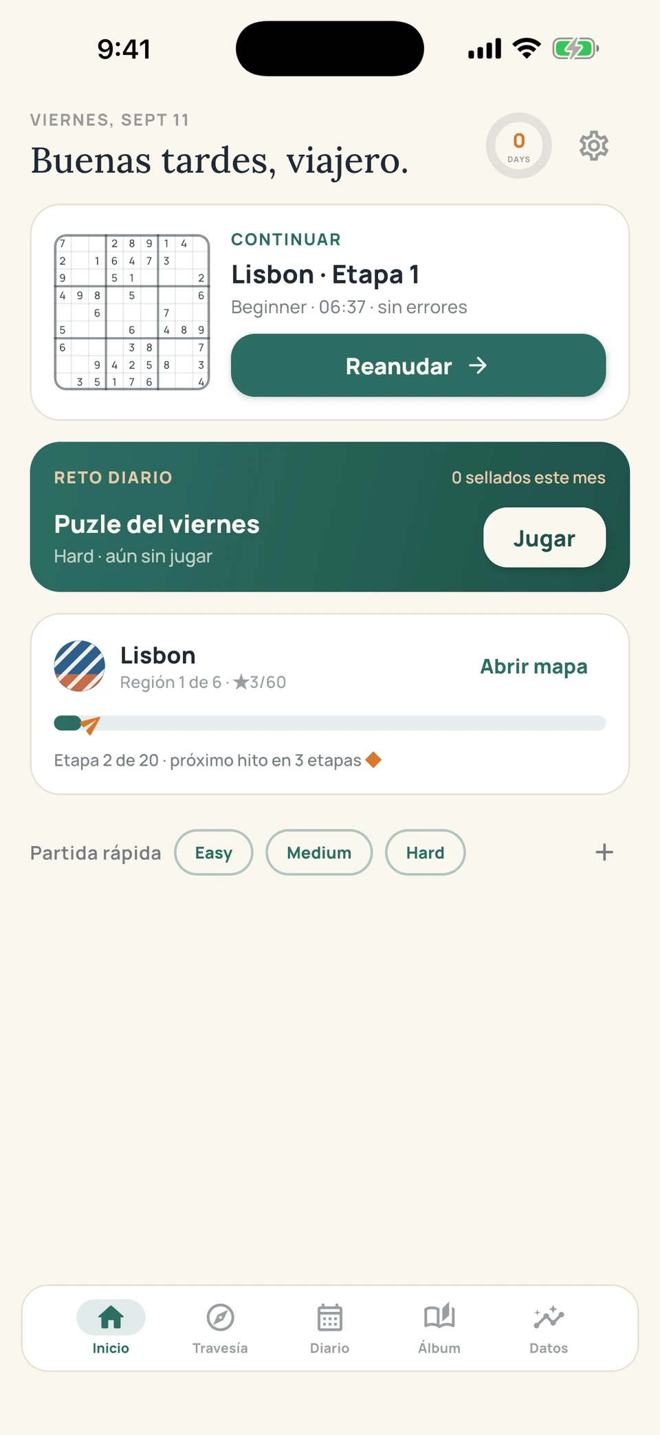 Sudoku Voyage — 01 · Inicio