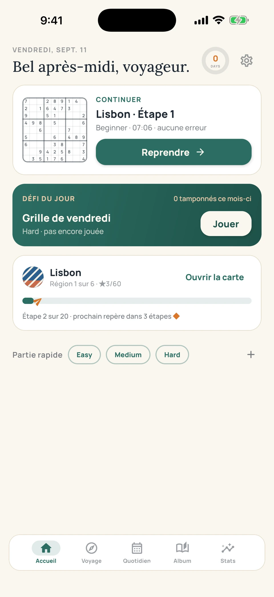 Sudoku Voyage — 01 · Accueil