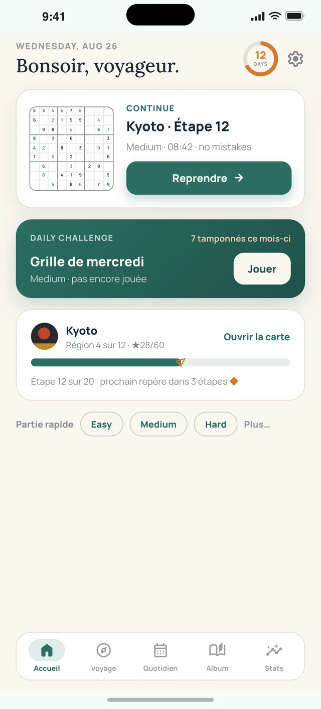 Sudoku Voyage — 01 · Accueil