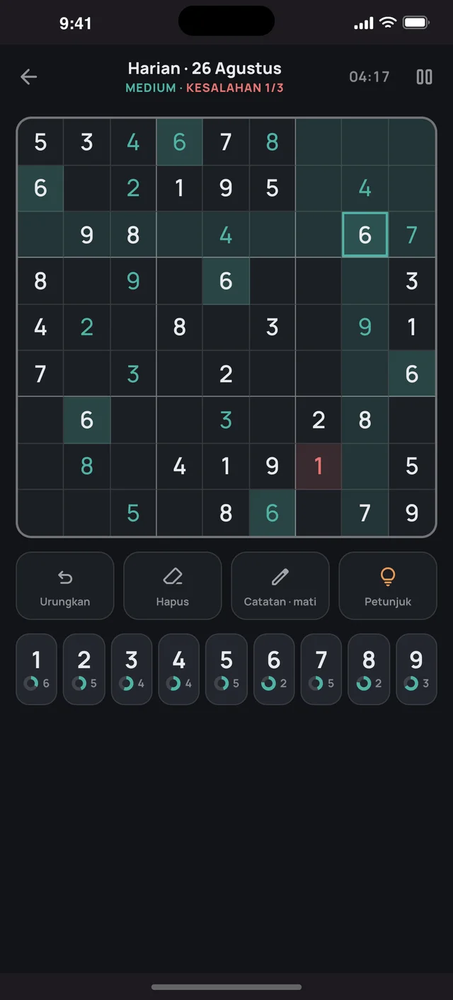 Sudoku Voyage — 03 · Mode gelap