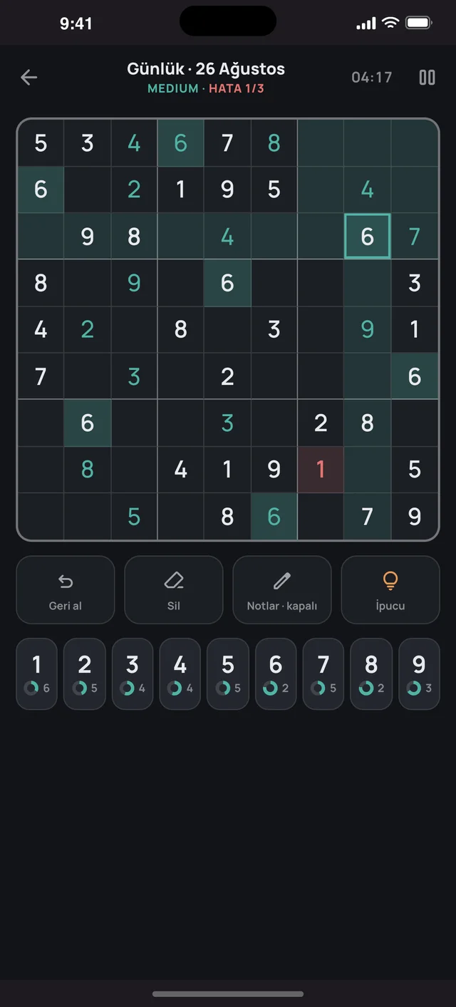 Sudoku Voyage — 03 · Karanlık mod