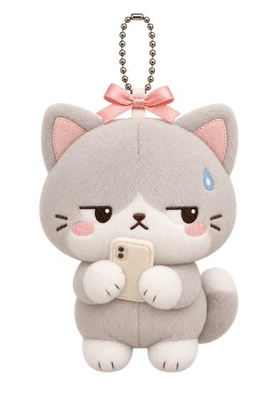 불안형 고양이 인형 — 쿨한 척 1분마다 폰 보는