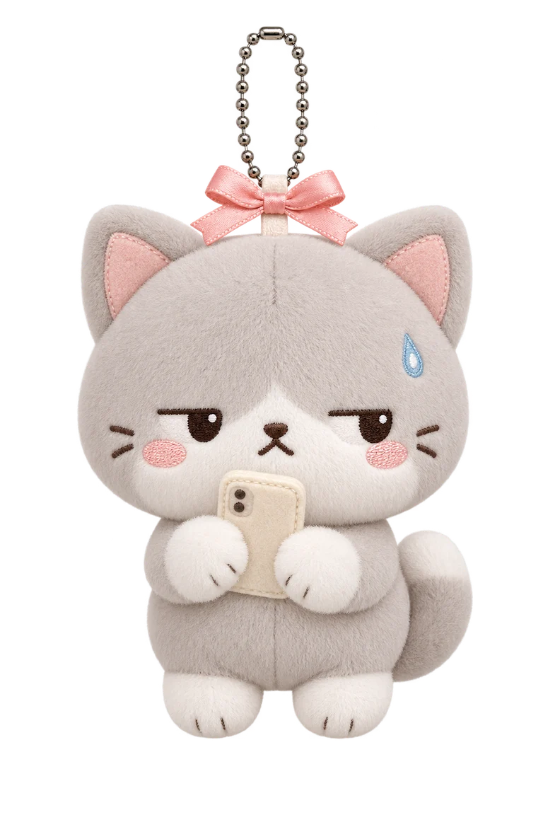 불안형 고양이 인형 — 쿨한 척 1분마다 폰 보는