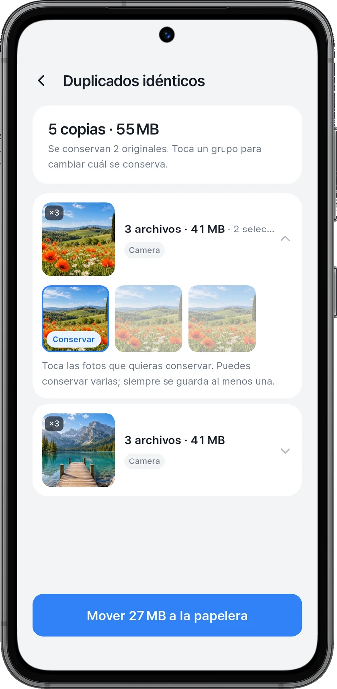 Fotos duplicadas agrupadas para revisarlas