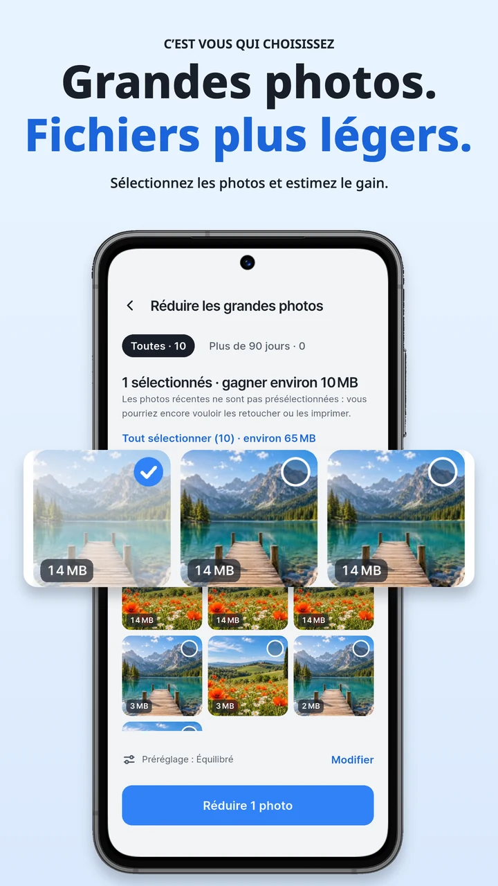 Choisissez les photos volumineuses à réduire