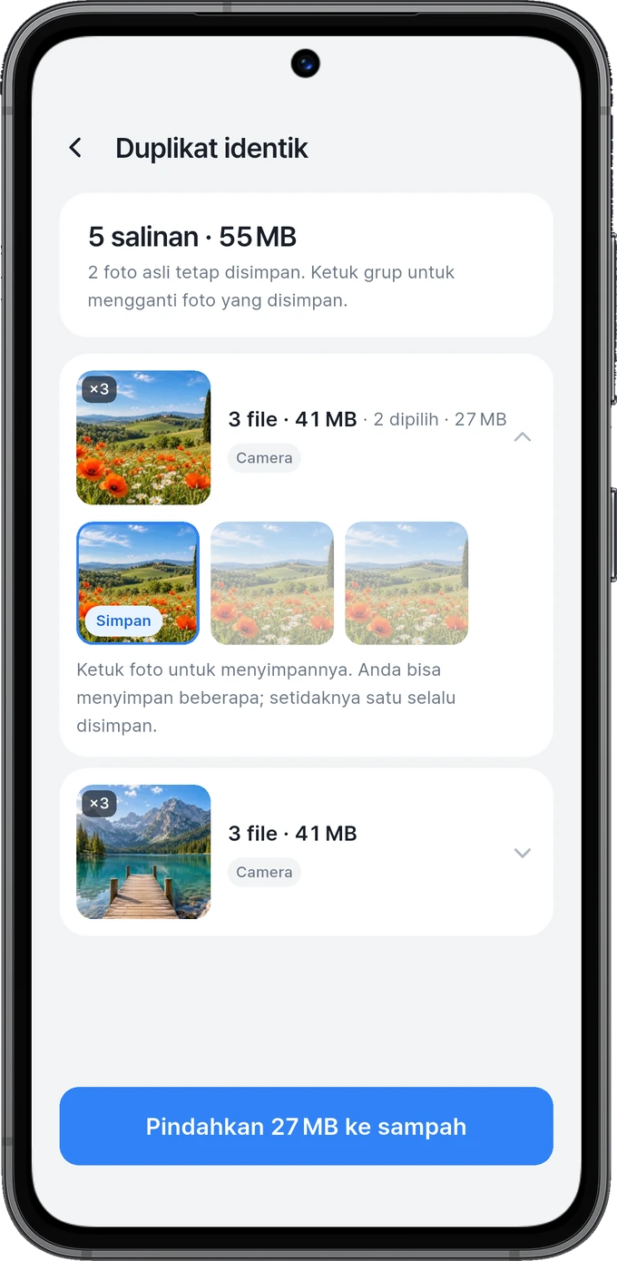 Foto duplikat dikelompokkan untuk ditinjau