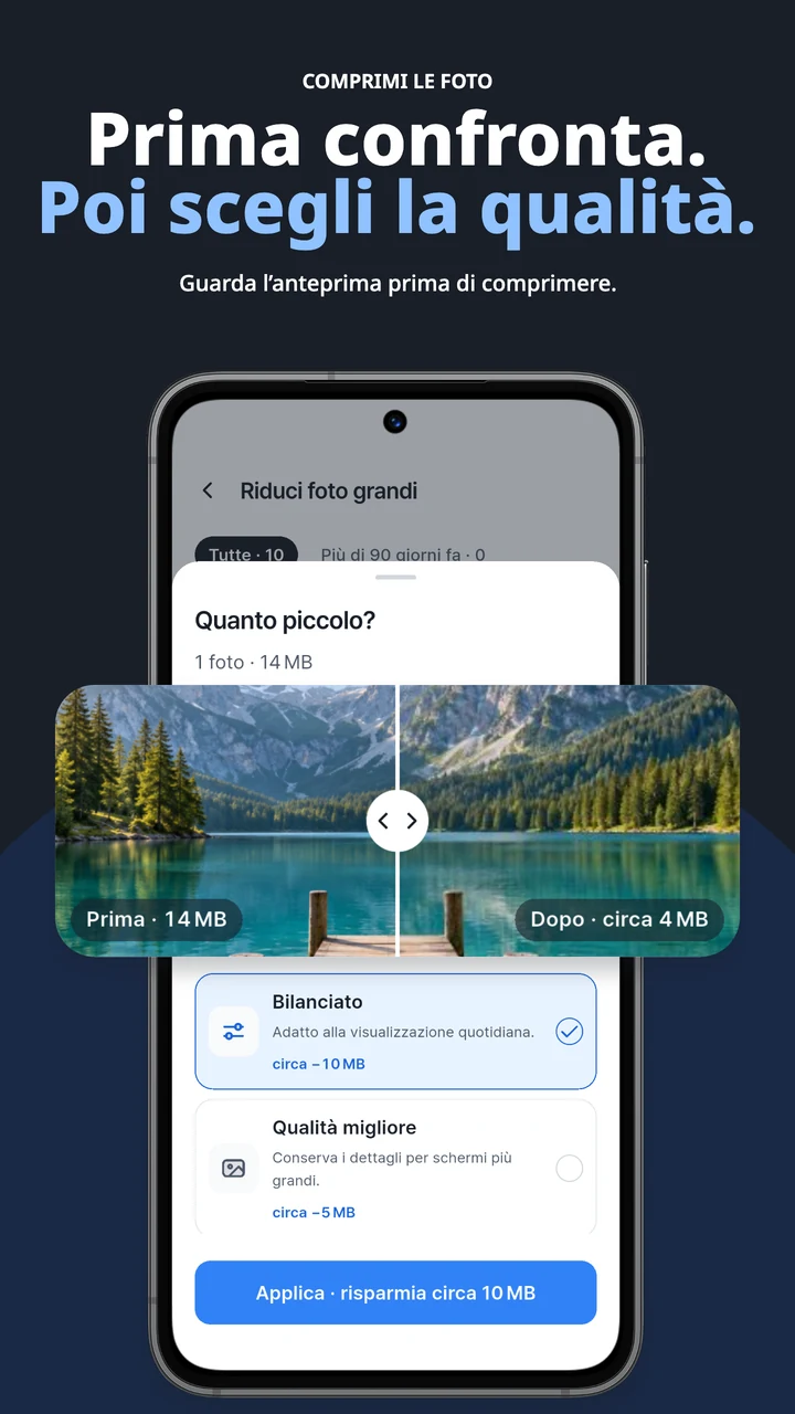 Confronta la foto originale con una versione ridotta prima di applicare le modifiche