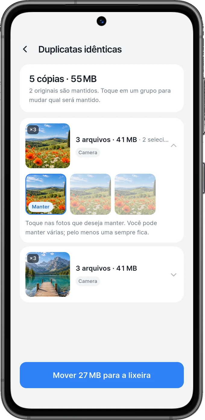 Fotos duplicadas agrupadas para revisão