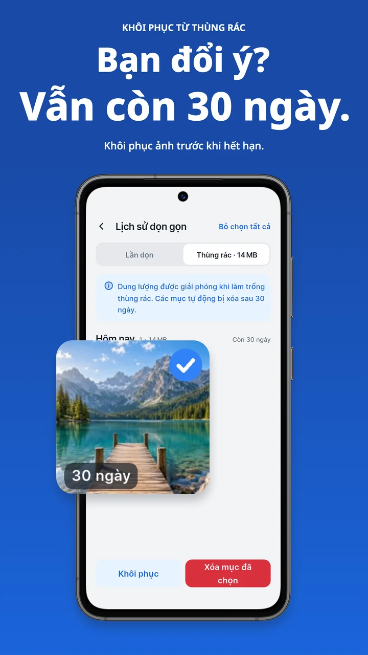 Khôi phục ảnh từ thùng rác trong vòng 30 ngày